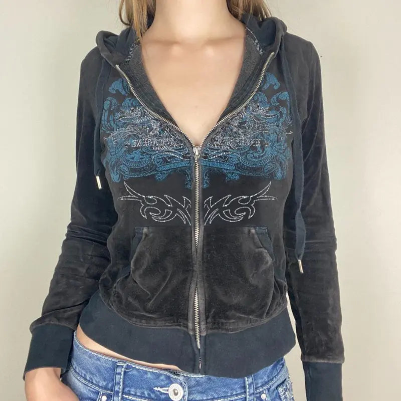 Vintage - Bestickte Zip-Up Hoodie-Jacke