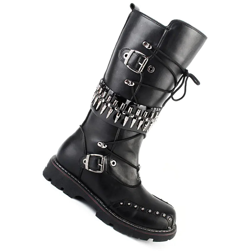 Punk Herren High-Top-Motorradstiefel mit Nieten