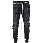 Stretch-Jeans mit zerrissenem Motorradjeans-Design