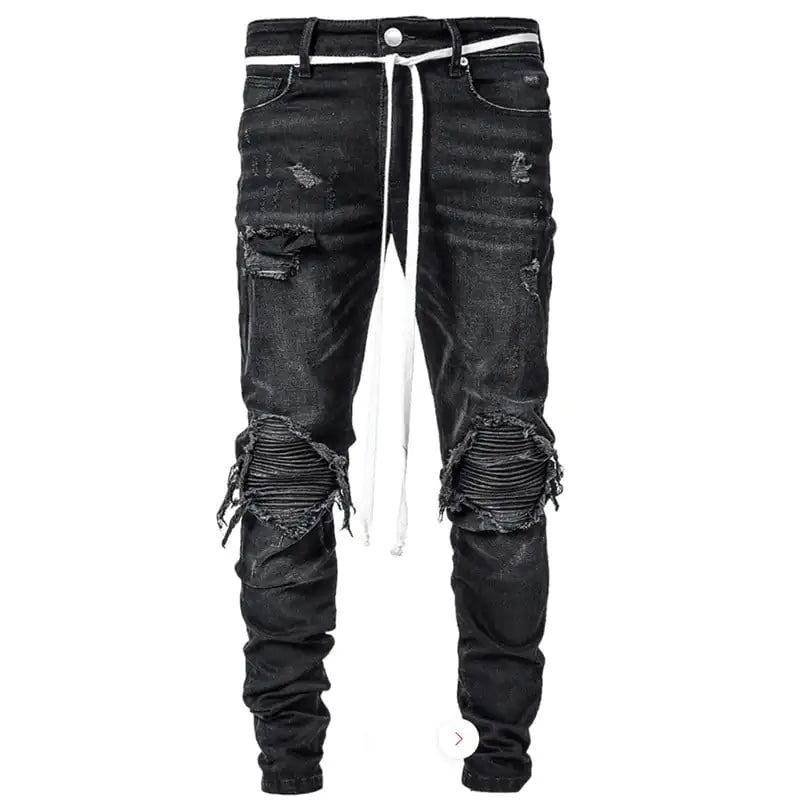 Stretch-Jeans mit zerrissenem Motorradjeans-Design
