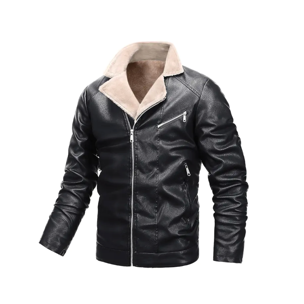 Herren Plus Samt Leder Freizeit Stehkragenjacke
