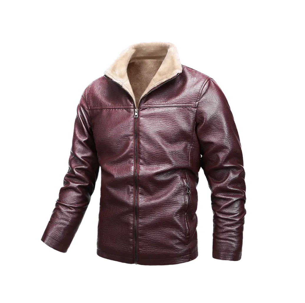 Herren Plus Samt Leder Freizeit Stehkragenjacke