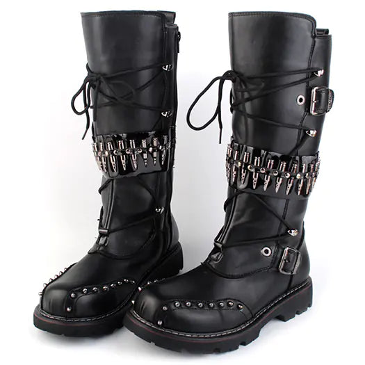 Punk Herren High-Top-Motorradstiefel mit Nieten