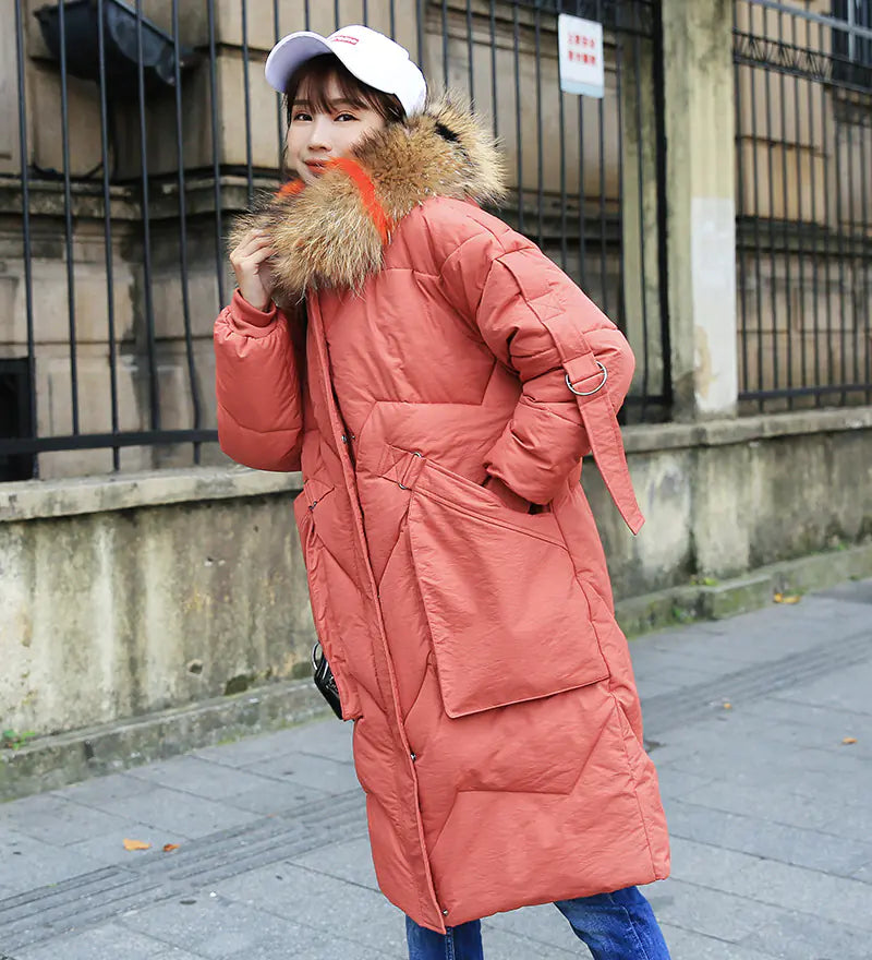 Women`s Gefütterter Mantel mit Pelzkragen