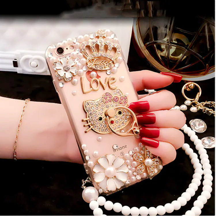 Rhinestone-Handyhülle mit Silikonständer und Trageschlaufe