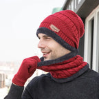 3-teiliges Set modische gestrickte Wintermützen mit Handschuhen