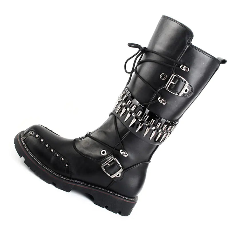 Punk Herren High-Top-Motorradstiefel mit Nieten