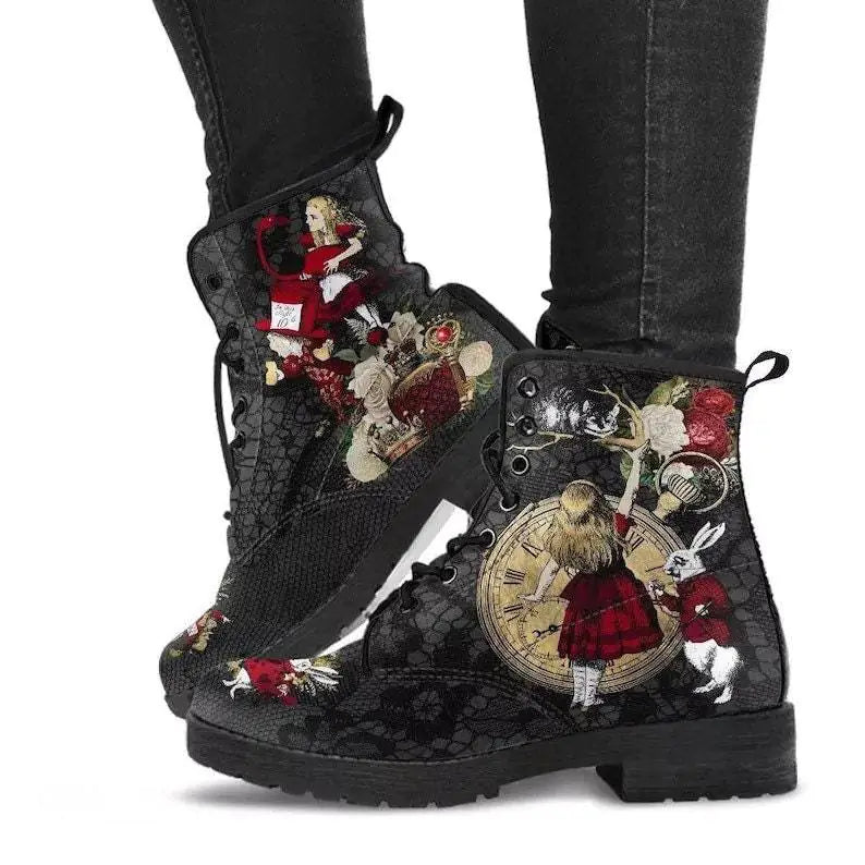 Gothic Print Vegane Lederstiefel im Kampfstil
