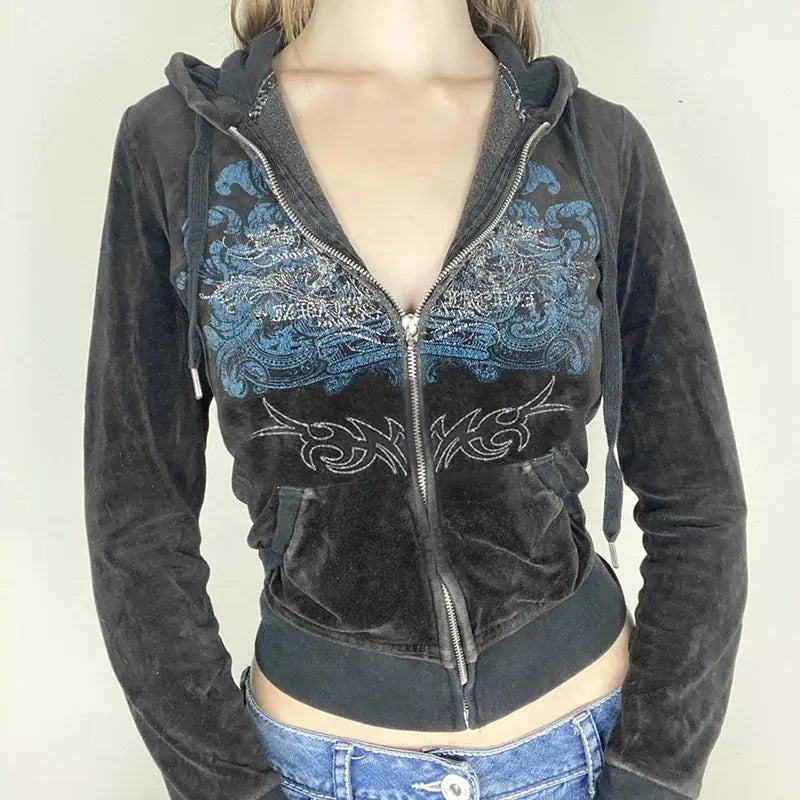 Vintage - Bestickte Zip-Up Hoodie-Jacke