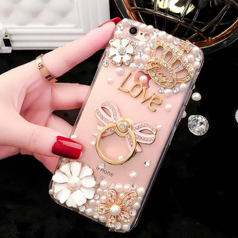 Rhinestone-Handyhülle mit Silikonständer und Trageschlaufe