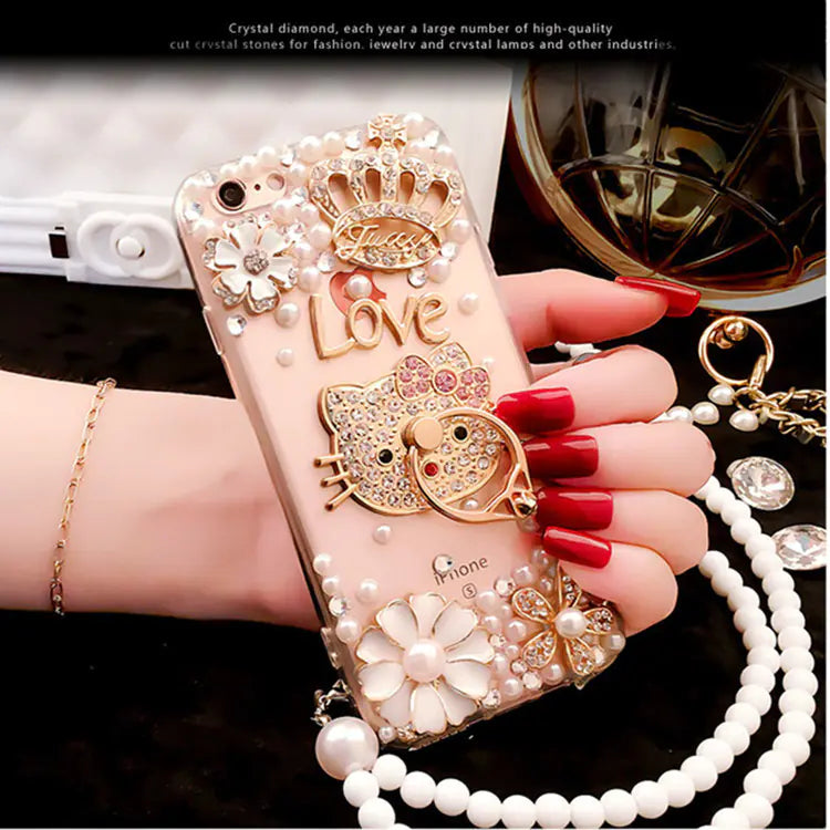 Rhinestone-Handyhülle mit Silikonständer und Trageschlaufe