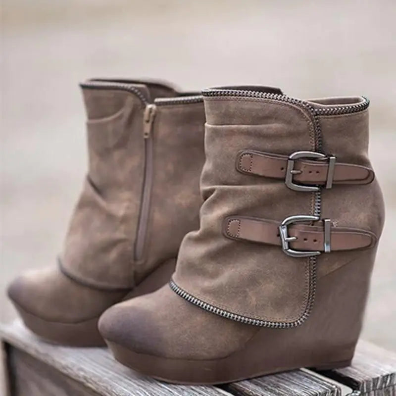 Keilabsatz Plateau Stiefeletten für Damen - Winterstil