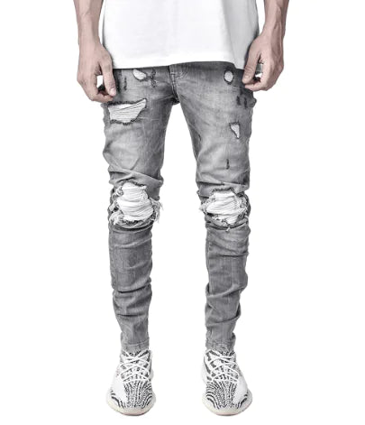 Stretch-Jeans mit zerrissenem Motorradjeans-Design