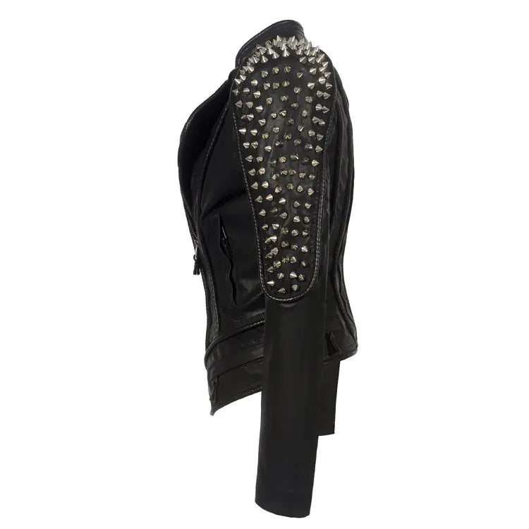 Kurze Motorradlederjacke für Damen - Punk-Stil