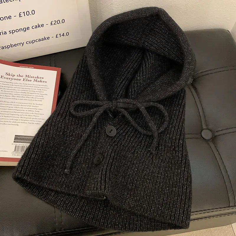 Women's Knitted Hat with Warm Scarf and Earflaps