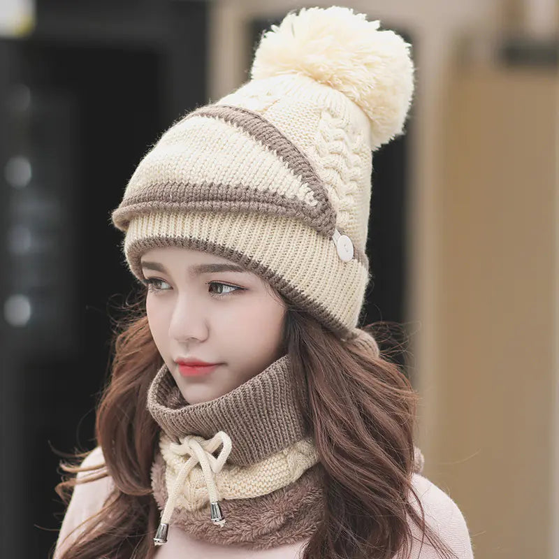 Winter Women's Korean Thickened Knitted Hat and Scarf