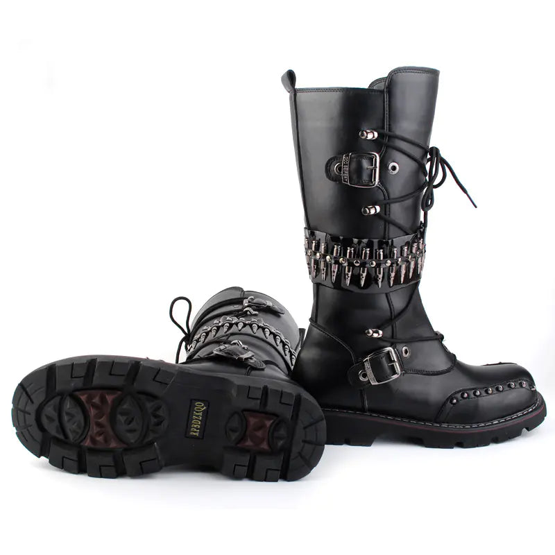 Punk Herren High-Top-Motorradstiefel mit Nieten