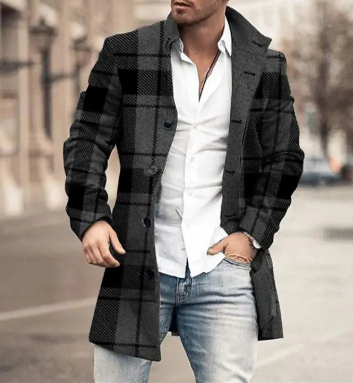 Herren Mode Casual Tweed Stehkragenmantel