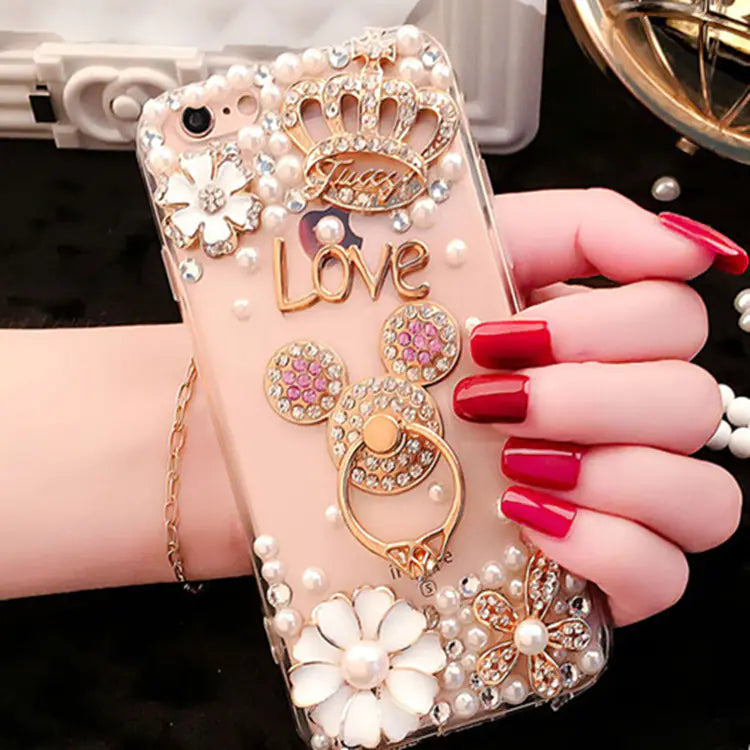 Rhinestone-Handyhülle mit Silikonständer und Trageschlaufe