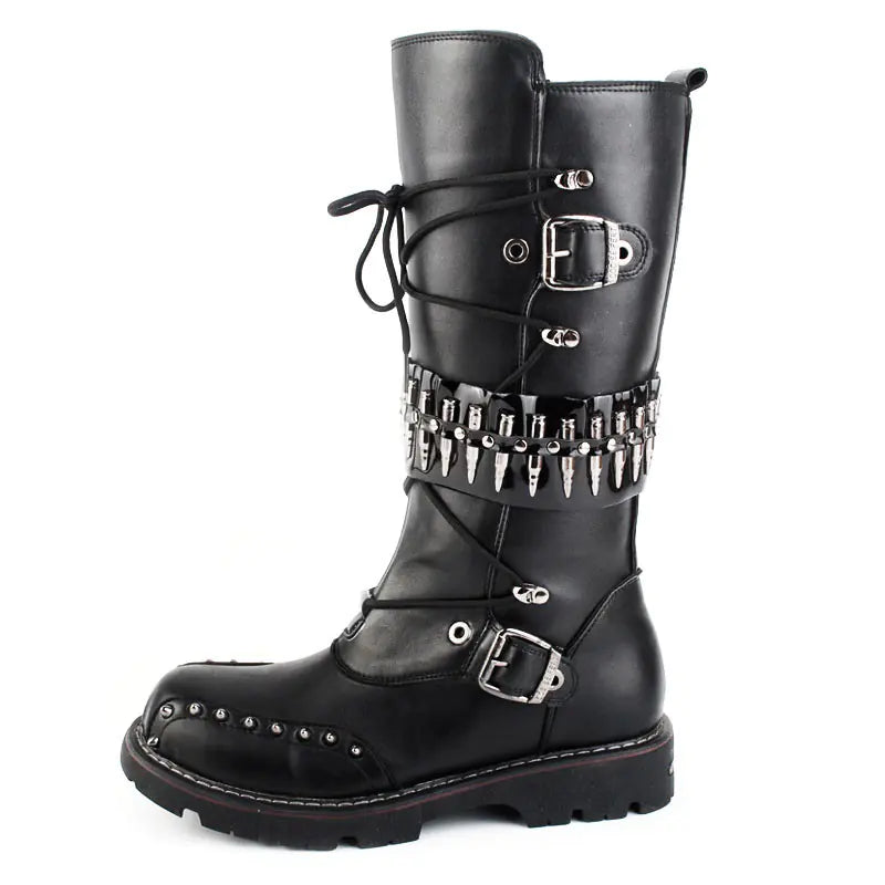 Punk Herren High-Top-Motorradstiefel mit Nieten