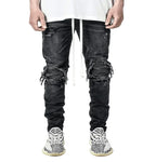 Stretch-Jeans mit zerrissenem Motorradjeans-Design