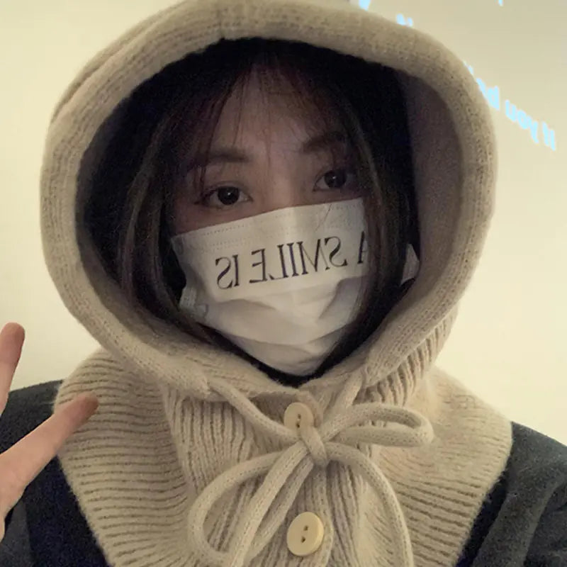 Women's Knitted Hat with Warm Scarf and Earflaps